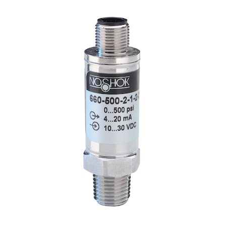 Noshok Pressure Transmitter, 0 psig to 3000 psig, 0.25% Accuracy (BFSL), 4 mA to 20 mA Output, 1/4 NPT Male, M12 x 1 (4 Pin) 660-3000-1-1-2-25
